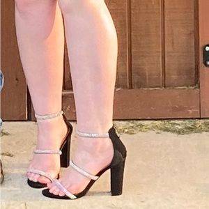 Black heels with gray straps